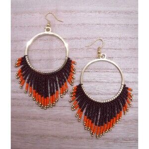 Earrings Beaded Brown, Orange & Gold